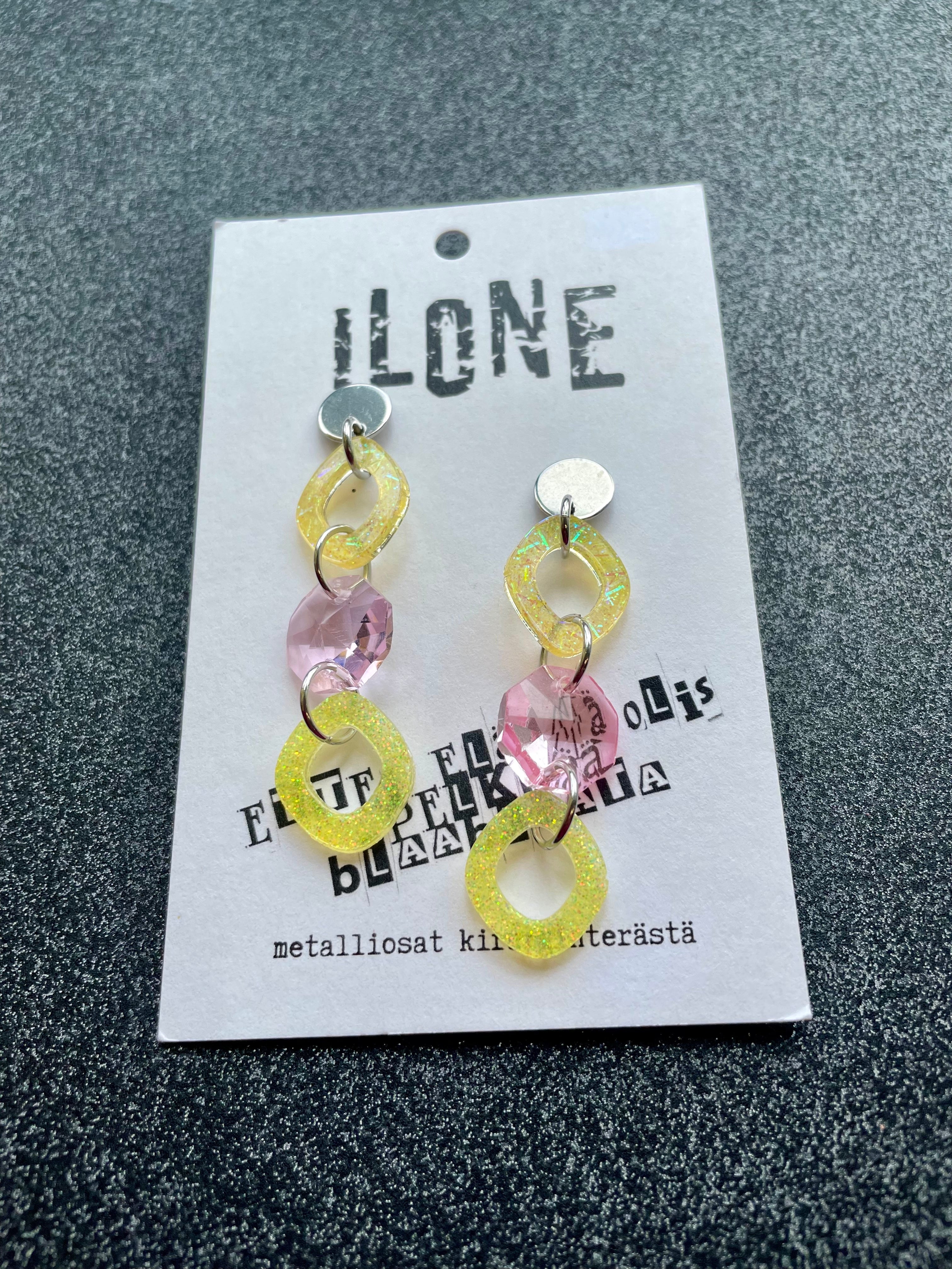 Ilone kelta- vaaleanpunaiset glitterkorvakorut
