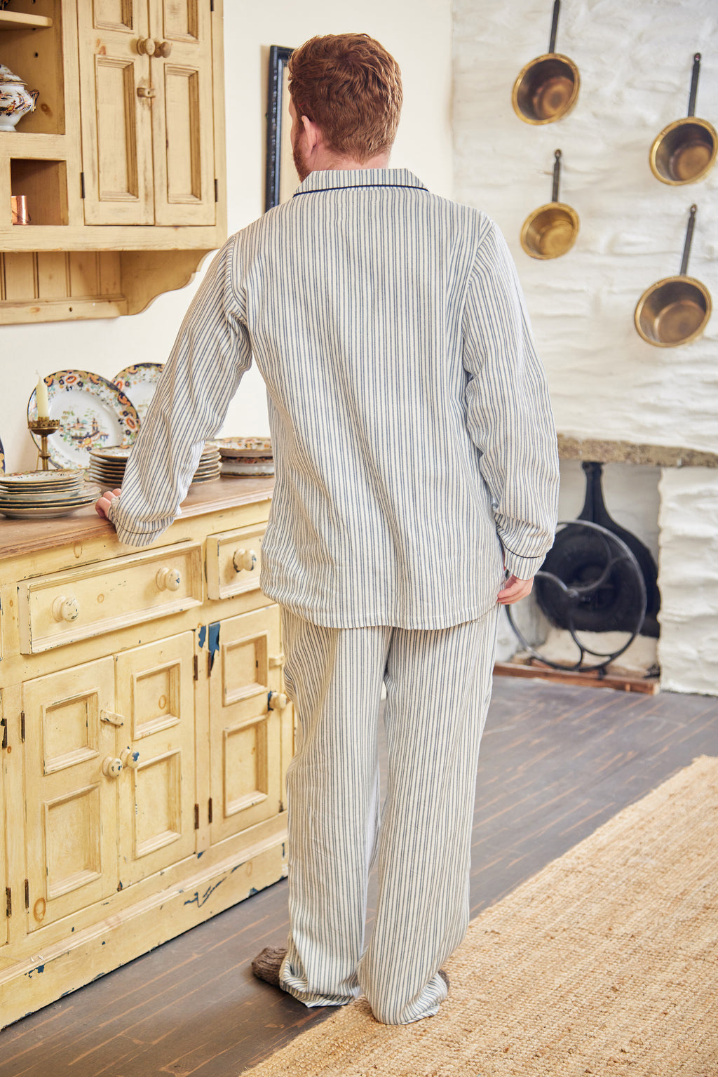 Lee Valley flanellinen pyjama sini-valkoraidallinen