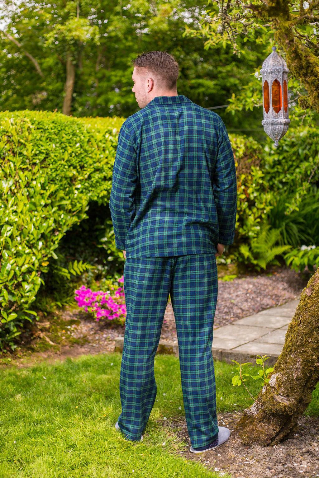 Lee Valley flanellinen pyjama vihreä-tummansininen ruutukuosi