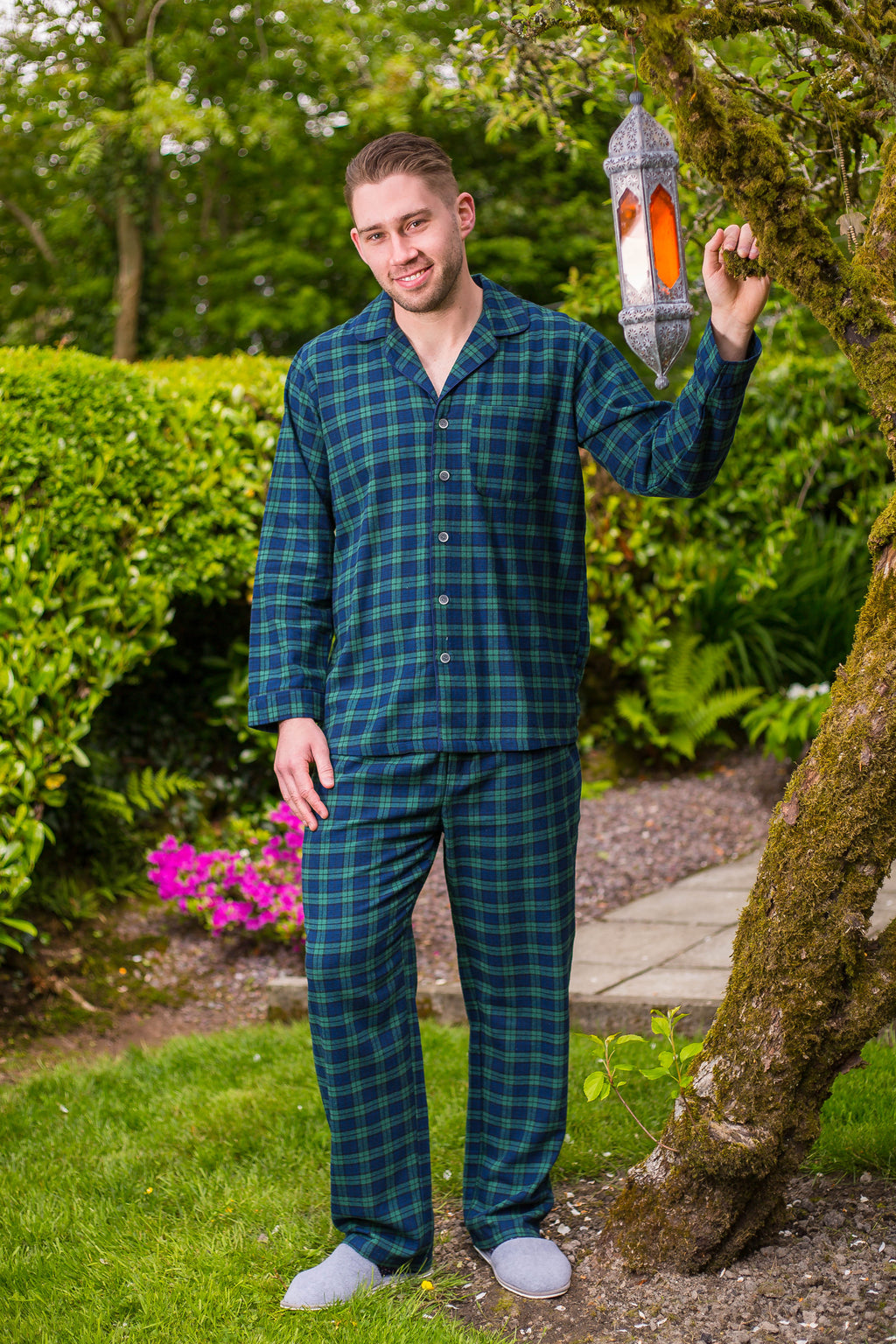 Lee Valley flanellinen pyjama vihreä-tummansininen ruutukuosi