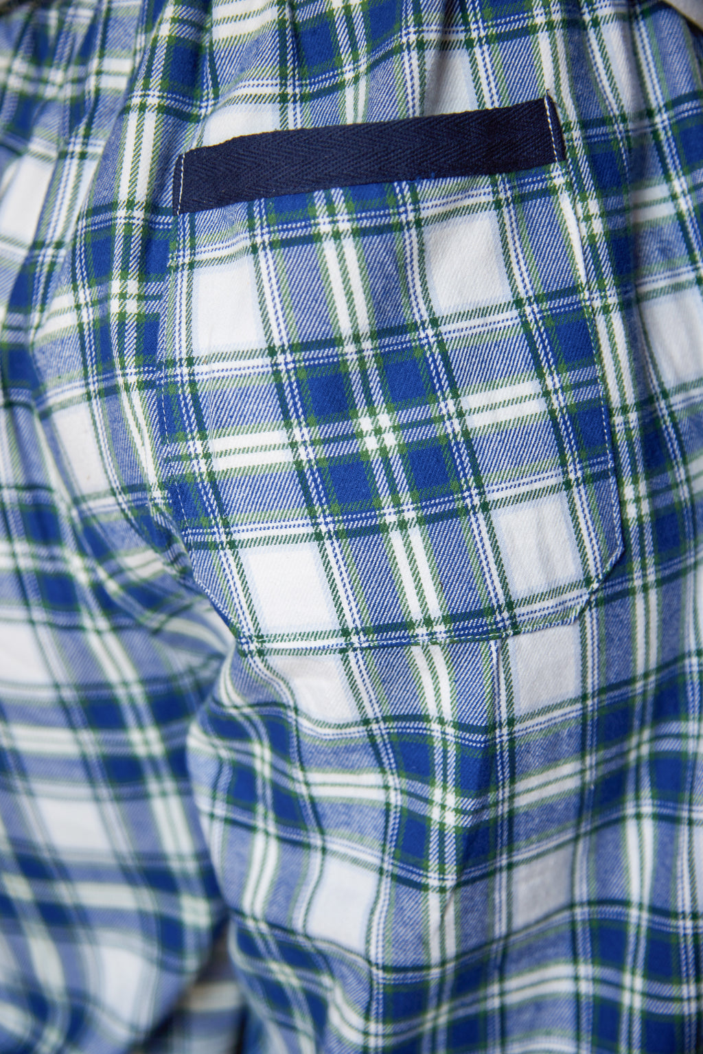 Lee Valley flanelliset pyjamahousut sini-valko-vihreäruutukuosi
