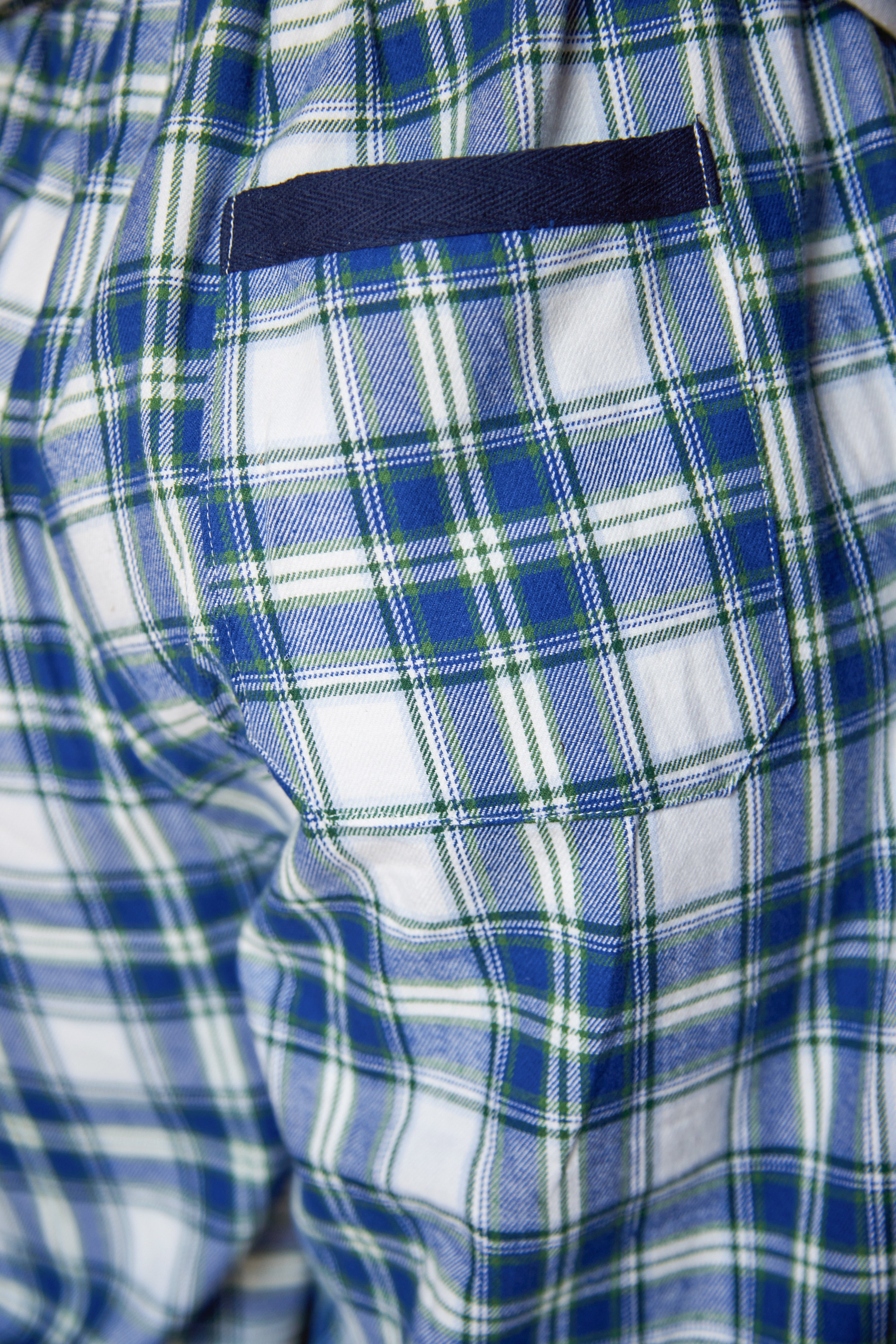 Lee Valley flanelliset pyjamahousut sini-valko-vihreäruutukuosi