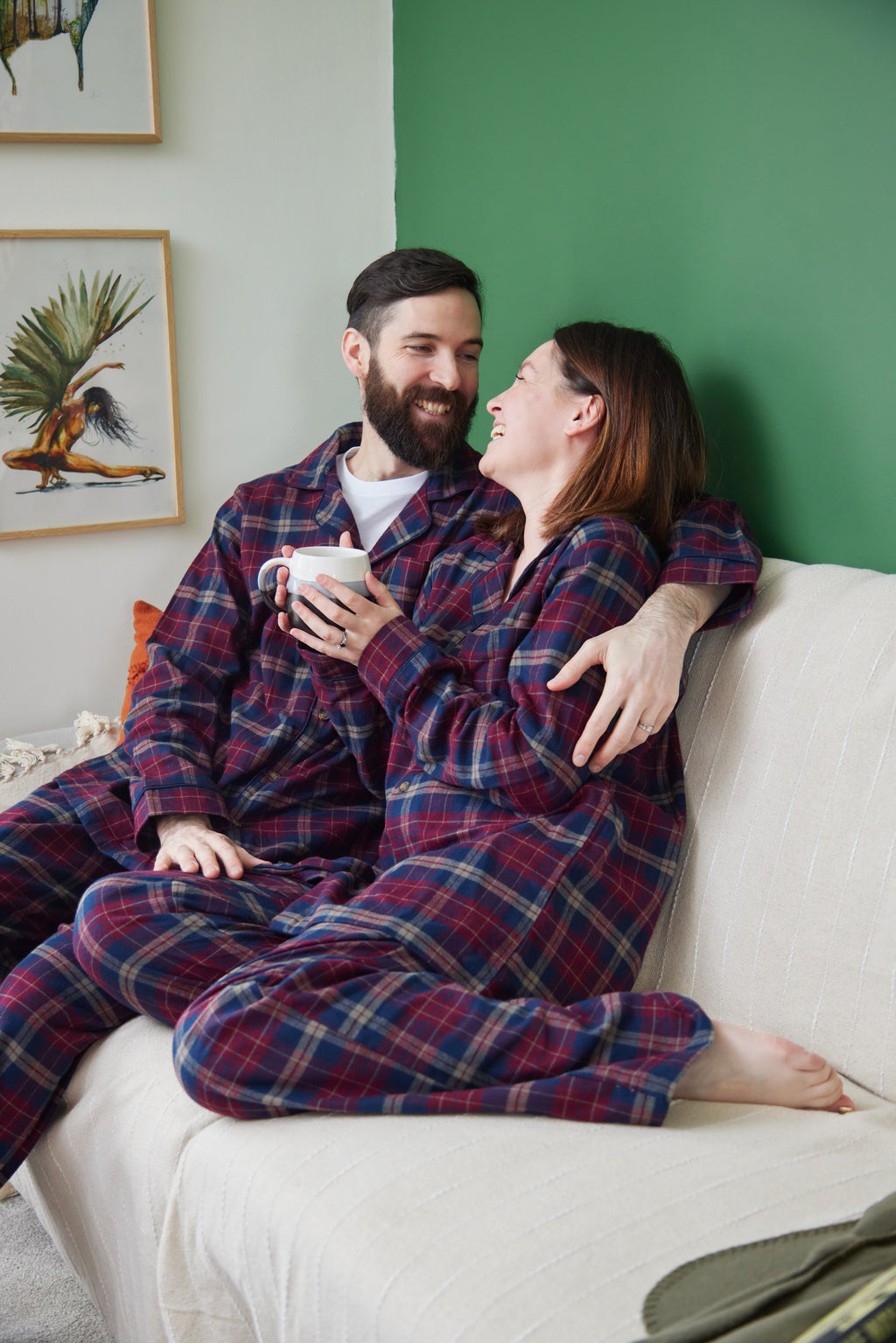 Lee Valley flanellinen pyjama viininpunainen- tummansininen ruutukuosi